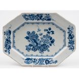A Liverpool delft tureen stand or serving dish: of octagonal form painted in blue with an Oriental