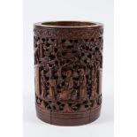 A small Chinese bamboo brush pot: of cylindrical form,