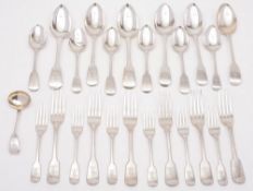 A matched set of fiddle pattern flatware, various makers and dates: crested,