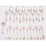 A matched set of fiddle pattern flatware, various makers and dates: crested,