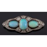 An early 20th century opal and diamond oblong brooch:,