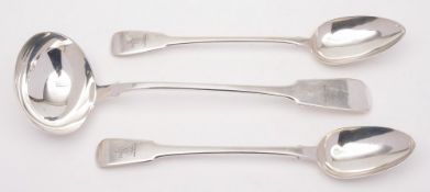 A George III silver fiddle pattern basting spoon, maker William Eley,