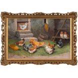 Andre Prehn [19th Century, French]-
Rooster and hens:-
signed bottom right
oil on canvas
36 x 56cm.