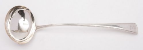 A George III silver Old English and thread pattern soup ladle, maker Solomon Houghman, London,