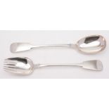 A pair of William IV silver fiddle pattern salad servers, maker William Eaton, London, 1836: 30cm.