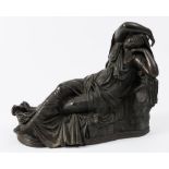 After Ferdinand Barbedienne (1810 - 1892) 
A patinated bronze study of Erato: the reclining