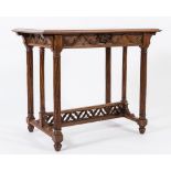 A late Victorian walnut rectangular side table:, in the Gothic taste,