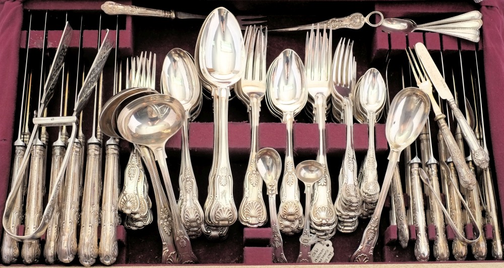 A matched silver Kings pattern flatware service, various makers and dates: initialled,