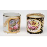 Two English porcelain coffee cans: comprising a Derby example with wishbone handle,