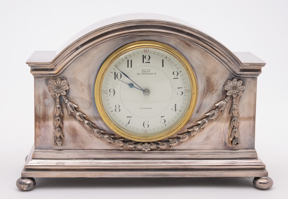 An early 20th silver plated mantel timepiece: the French movement with lever platform escapement,