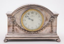 An early 20th silver plated mantel timepiece: the French movement with lever platform escapement,