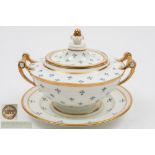 A Swansea porcelain tureen, cover and stand: of circular form with pedestal base,