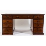 A 19th Century mahogany partner's pedestal desk:, the rectangular top with a moulded edge,