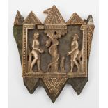 A post medieval carved bone plaque: depicting Adam and Eve,