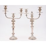 A pair of 20th century silver plated twin branch candelabra:,