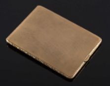 A 9ct gold rectangular cigarette case: with engine turned decoration and scroll chased border,