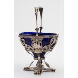 A 19th century German silver swing handled basket: of rectangular outline with canted corners,