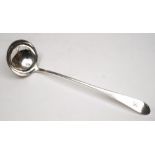 A George III Scottish silver pointed Old English pattern soup ladle, maker IM, Edinburgh, 1800:,