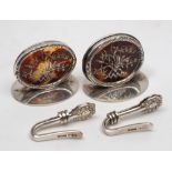 A pair of George V silver and tortoiseshell menu holders, maker William Comyns & Sons, Birmingham,