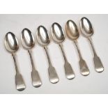 A set of six Victorian provincial silver Fiddle pattern tablespoons, maker Robert,
