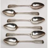 A set of six George III provincial silver Fiddle pattern tablespoons,