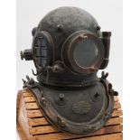 A 12-bolt diving helmet with patent speaking apparatus by Siebe Gorman & Co,