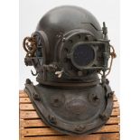 A 12-bolt copper diving helmet with later welding visor by Siebe Gorman & Co , London:,
