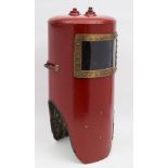 A homemade diving helmet constructed from a gas cylinder:, air inlet to top,