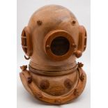A full size carved wooden replica of a 12-bolt diving helmet after Siebe Gorman & Co by Seahorse