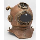 A copper and brass one -piece mine recovery diving helmet:, number '0367',