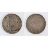 A Charles III silver eight reales/dollar: counter marked with head of George III in oval,