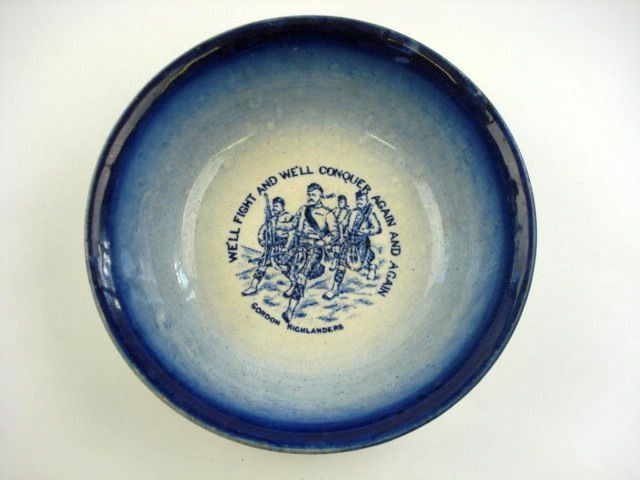 An early 20th century Staffordshire blue and white transfer print dish of the Gordon Highlanders:,