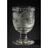 A 19th century pedestal glass goblet engraved with a hunting scene:,