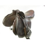 A brown leather cobb, or hack, saddle by Hayes of Cirencester:.