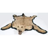 An early 20th century Leopard skin rug:, the taxidermy head with glass eyes,