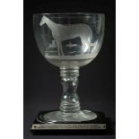 A late 19th /early 20th century Derby themed commemorative goblet on later stand:,