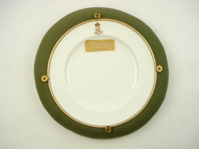 An Edward VII dinner plate by Royal Crown Derby, possibly from the Royal Yacht:,