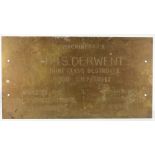 A bronze Royal Navy builder's plate for the Hunt -Class destroyer L83 HMS Derwent:,