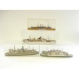 Eleven 1/600th scale handmade waterline models:, including SS Comorin and others,