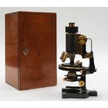 A Carl Zeiss 'Jena' black lacquer monocular microscope number 42369:, signed as per title to tube,