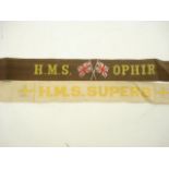 An early 20th century hat tally for HMS Ophir and one other for HMS Superb:,