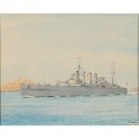 * Eric Erskine Campbell Tuffnell [1888-1978]- H.M.S. Shropshire:- signed watercolour 18 x 22cm.