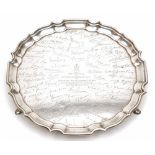 An Indian Naval commemorative silver salver, maker Deakin (Silversmiths) Ltd, Sheffield 1943:,