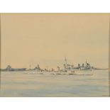 * Eric Erskine Campbell Tuffnell [1888-1978]- H.M.S. Foxhound:- signed watercolour 17.5 x 22cm.