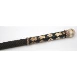 A late 19th century marine ivory inlaid and ebonised walking cane:,