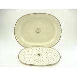 A Northern Light Houses (Northern Lighthouse Board) earthenware oval meat plate and strainer:,