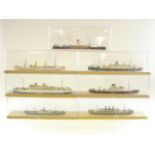 A collection of seven handmade 1/600th scale waterline models:,