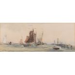 * Frank Henry Mason [1876-1965]- Barges and other local shipping in a harbour:- signed,