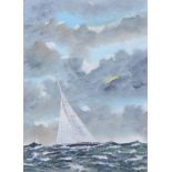 Hugh Hunt [20th Century]- Racing yacht:- signed watercolour heightened with white 36 x 25.5cm.