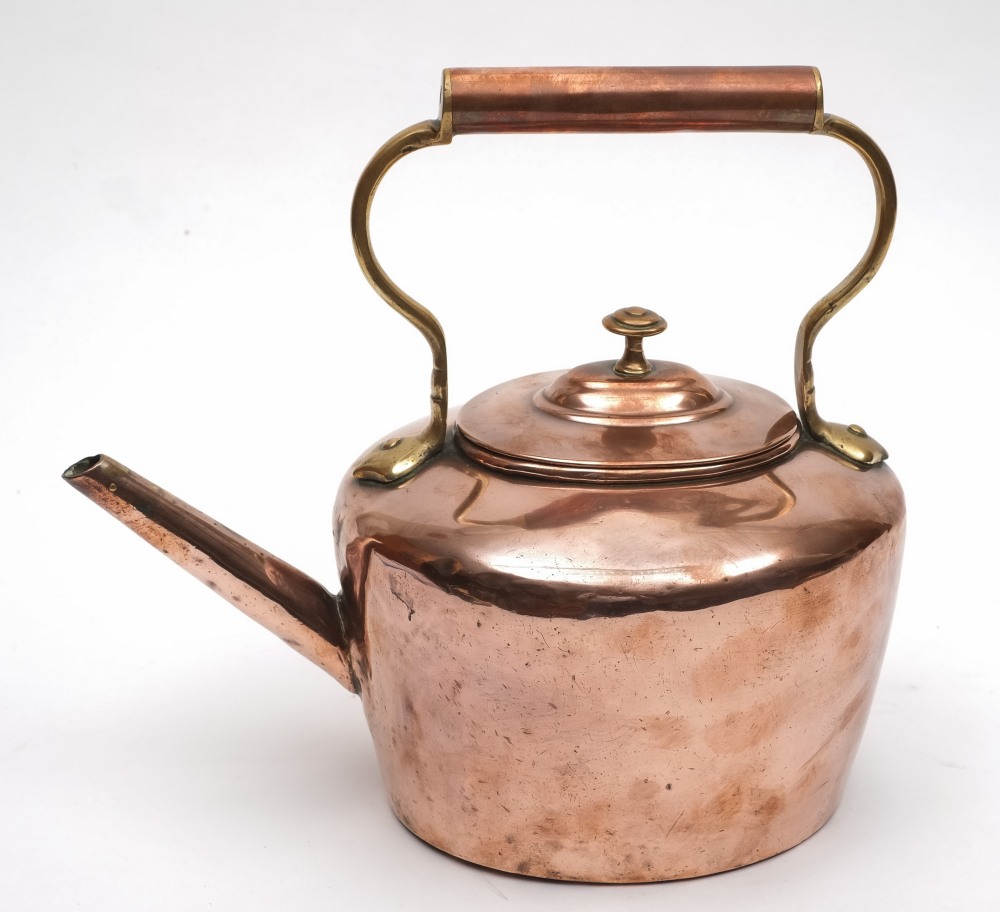 A late 19th century copper kettle inscribed 'Wrecked December 13 1882' and 'SS Regent':,